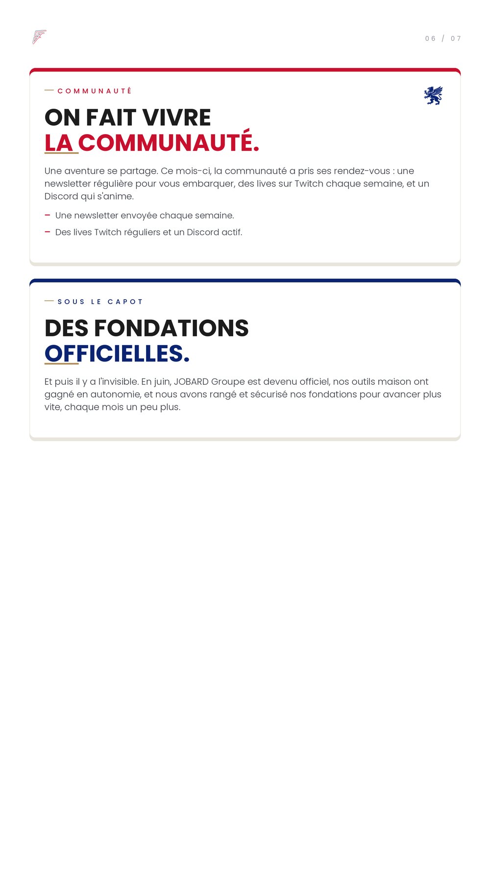 Communauté et coulisses