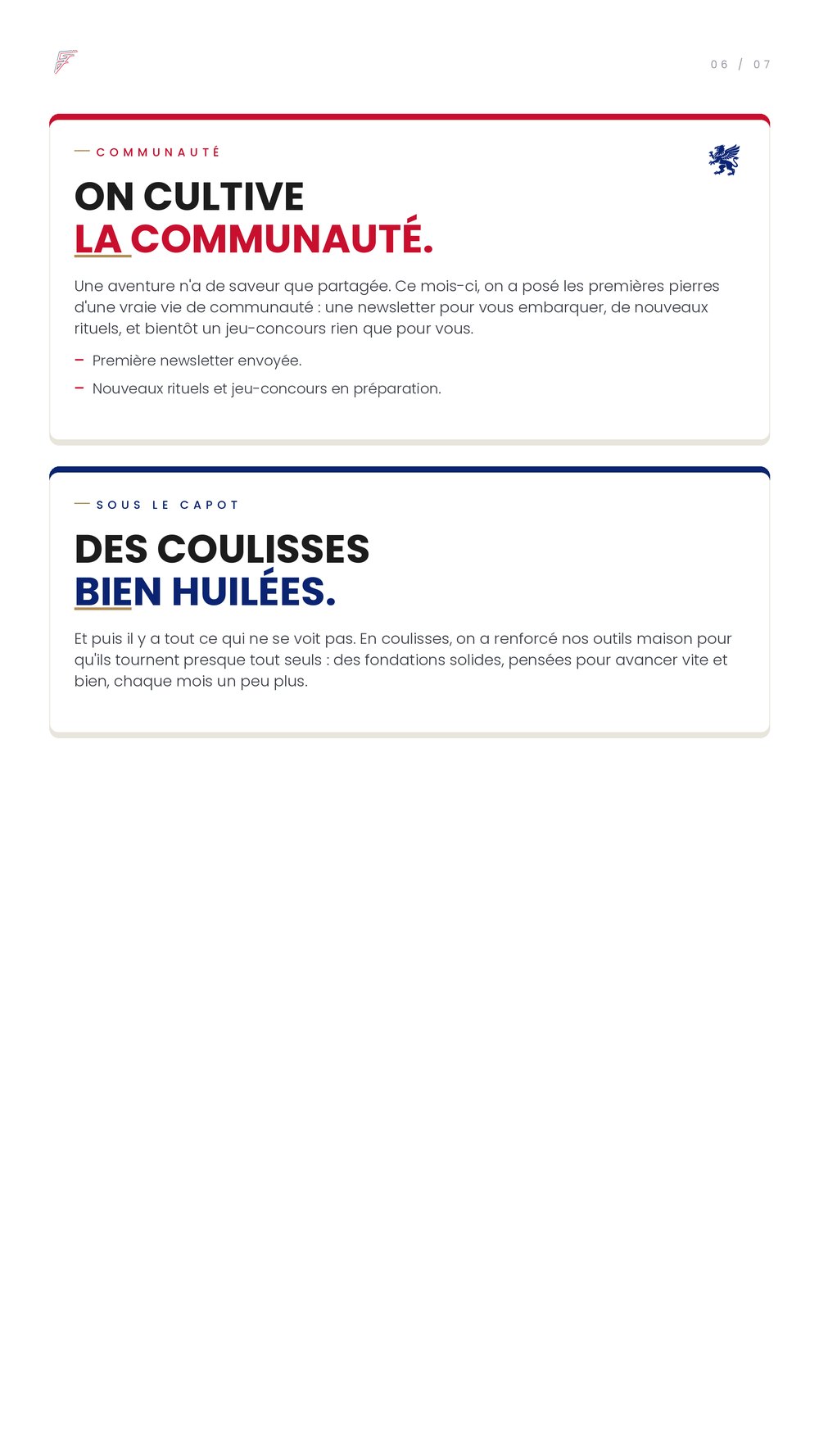 Communauté et coulisses